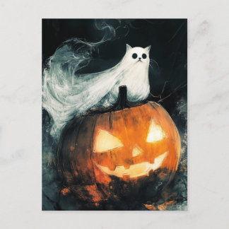 Halloween GhostCat och Jack o lantern Vykort