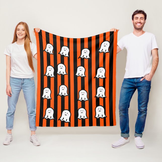 Halloween Ghosts and Stripes Fleece Blanket (På plats)