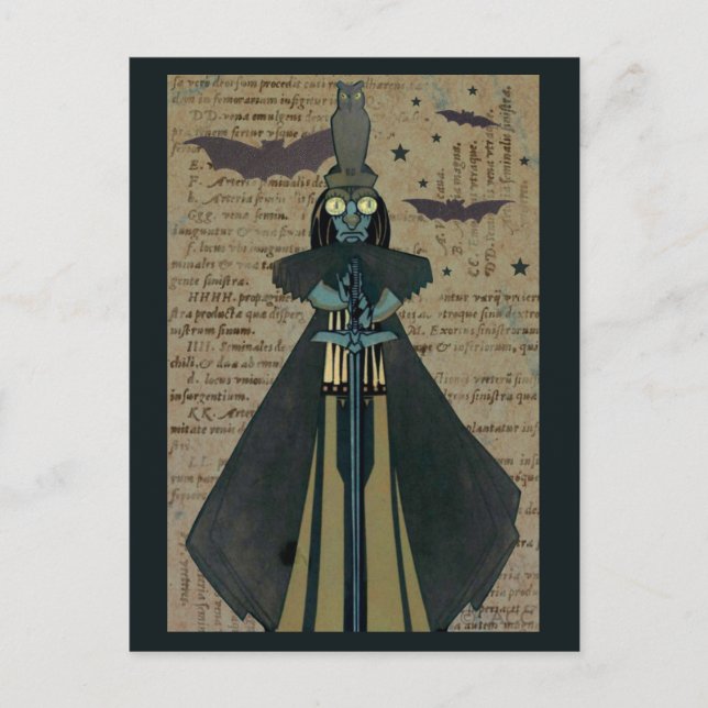 Halloween Ghoul Fladdermus Uggla Stars Vykort (Framsida)