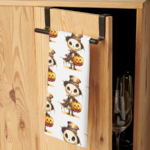 Halloween Ghoul Topp Hatt Jack-o'-Lantern Vit Kökshandduk