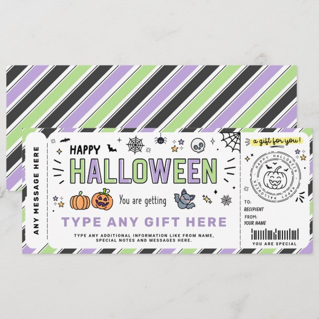Halloween Gift Biljett Voucher Surprise Gift Märkr Inbjudningar (Fram/baksida)