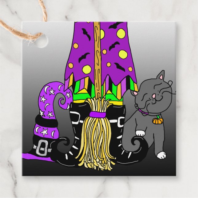 Halloween Gift-Märkre, Witch, Black Cat and Hat Gåvor Etiketter (Framsida)