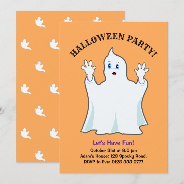 Halloween Ginger Ghost-inbjudan Inbjudningar (Fram/baksida)
