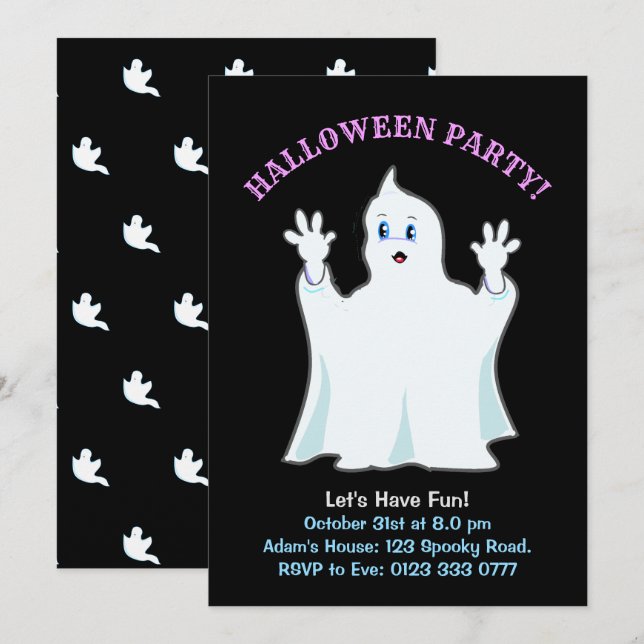 Halloween Ginger Ghost-inbjudan Inbjudningar (Fram/baksida)
