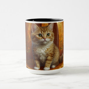Halloween Ginger Tabby Kitten Living i en Pumpkin Mugg