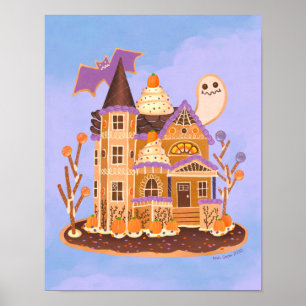 Halloween Gingerbrows Haunted House Art Print Poster