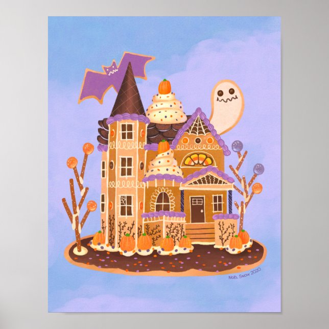 Halloween Gingerbrows Haunted House Art Print Poster (Framsidan)