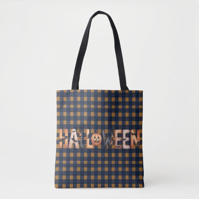 Halloween Gingham Lettering Tygkasse (Framsida)