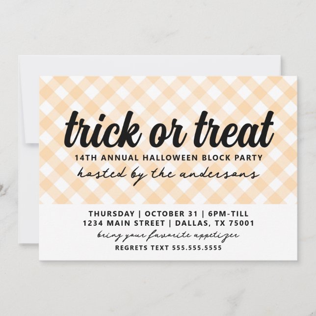 Halloween Gingham Party Inbjudningar (Framsida)