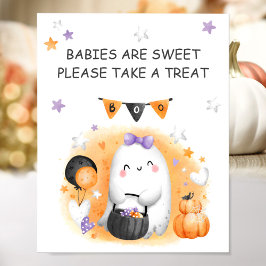 Halloween Girl Baby Shower Little Ghost Favor Sign Poster