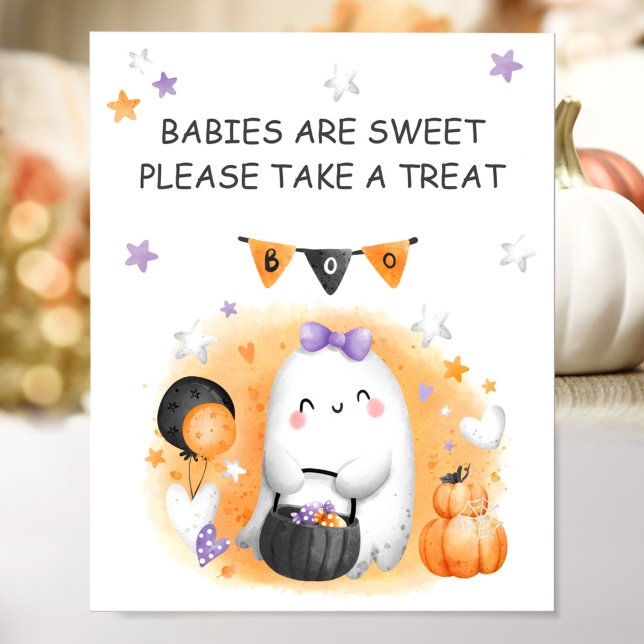 Halloween Girl Baby Shower Little Ghost Favor Sign Poster (Halloween Girl Baby Shower Little Ghost Favor Sign)