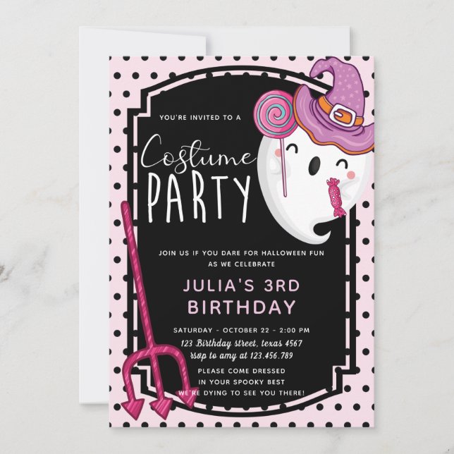 Halloween Girl Birthday Costume Party Inbjudningar (Framsida)