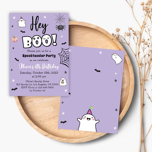 Halloween Girl Birthday Inbjudan Lila Cute Ghost (Skapare uppladdad)