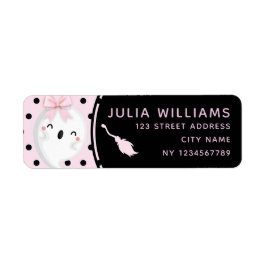 Halloween Girl Birthday Rosa Black Polka dot Ghost Returadress Etikett