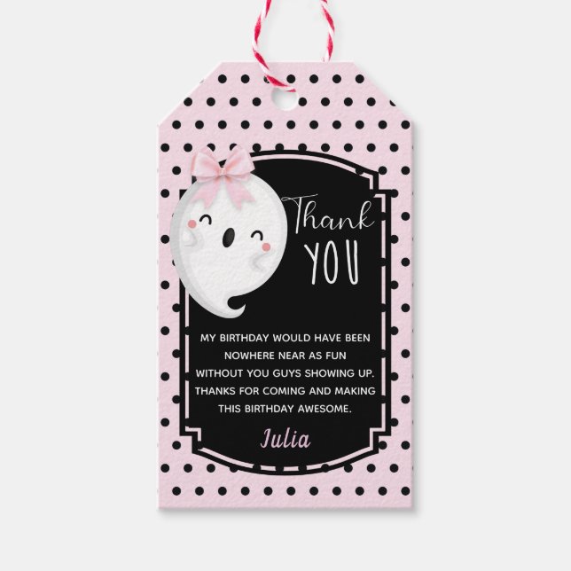 Halloween Girl Birthday Rosa Black Tack Presentetikett (Framsidan)