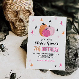 Halloween Girl Birthday Rosa Pumpkins Stars Invita Inbjudningar