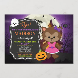 Halloween Girl Werevargs födelsedagsinbjudan Inbjudningar