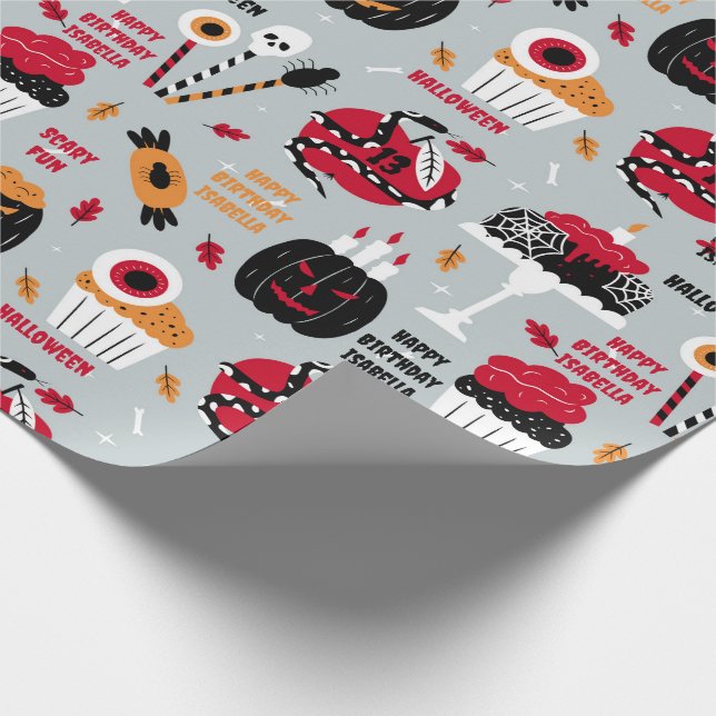 Halloween Girl's Birthday Cake Namn Scary Roligt Presentpapper (Hörn)