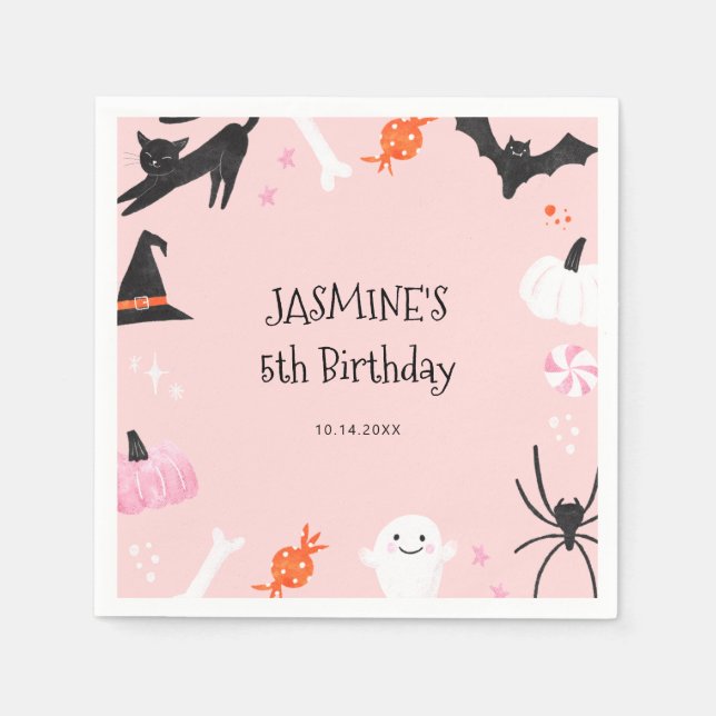 Halloween Girls Birthday Napkins Pappersservett (Framsidan)
