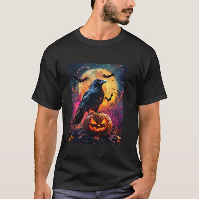 Halloween Girls Design Boys Kråka Pumpkin Kids Hal T Shirt (Framsida)