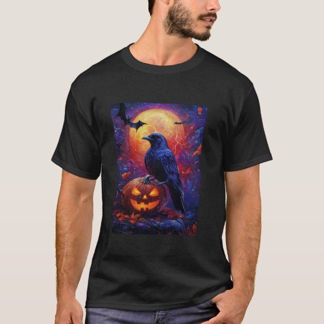 Halloween Girls Design Boys Kråka Pumpkin Kids Hal T Shirt (Framsida)