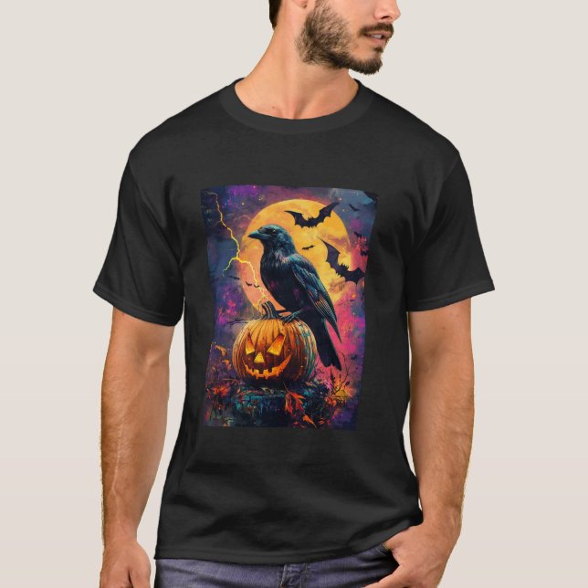 Halloween Girls Design Boys Kråka Pumpkin Kids Hal T Shirt (Framsida)