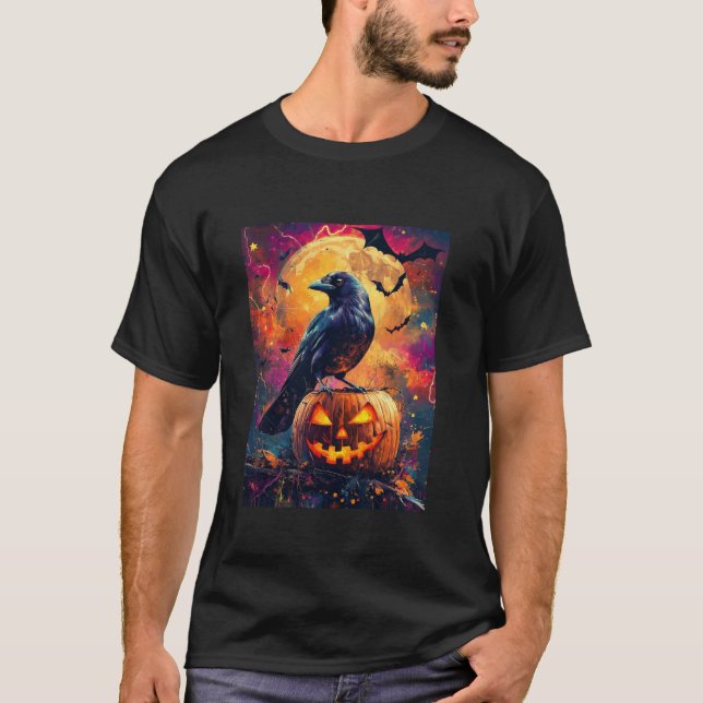 Halloween Girls Design Boys Kråka Pumpkin Kids Hal T Shirt (Framsida)