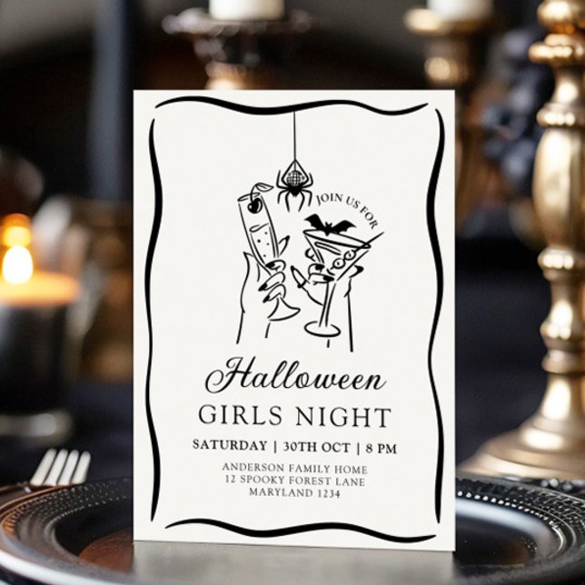 Halloween Girls Night Hand plockade-inbjudan Inbjudningar (Skapare uppladdad)