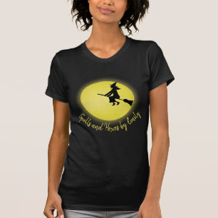 Halloween Girly Flies Witch Whimsical Full Moon T Shirt