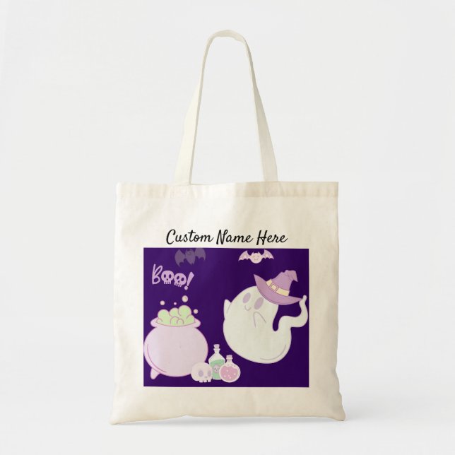 Halloween Girly Ghost Tote Bag - Personalize Tygkasse (Framsidan)