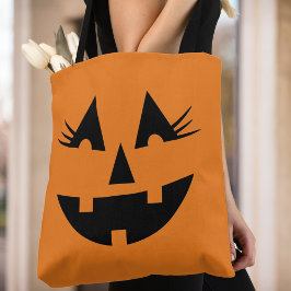 Halloween Girly Jack-O-Lantern Pumpkin Ansikte Tygkasse