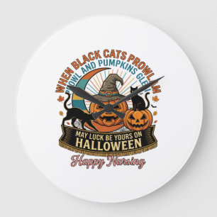 Halloween Glad Ammande Svarta Katter Pumpor Häxa Stor Klocka