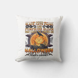 Halloween Glad Fiske Svarta Katter Pumpor Kråka A Kudde