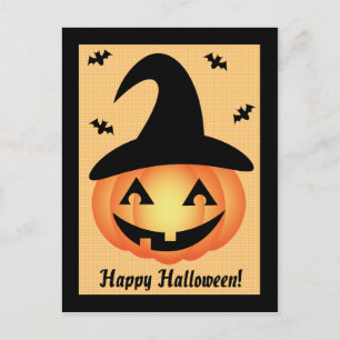 Halloween Glad Pumpa Häxa Postkort Vykort