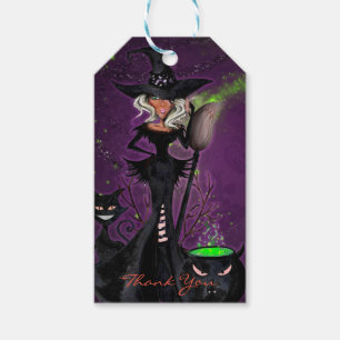 Halloween Glam Häxa i Svart Grön Lila Förmån Presentetikett