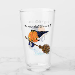 Halloween Glass Witch Pumpkin Flies Broom Roligt Glaskopp