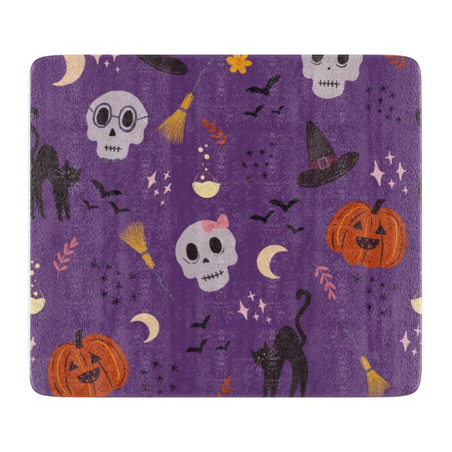 Halloween glasskärbräda – Dödskallar, pumpor (Framsidan)