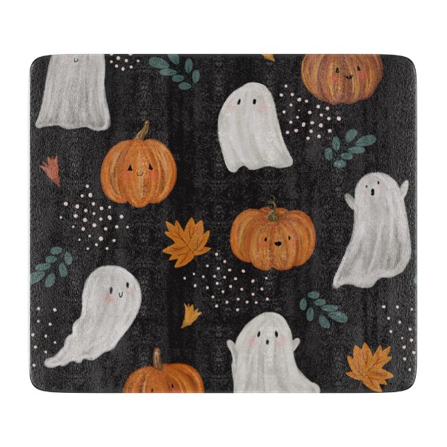 Halloween glasskärbräda – spöken, pumpor (Framsidan)