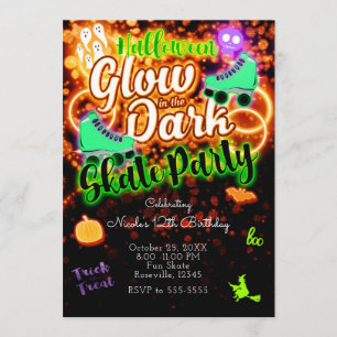 Halloween Glöd i mörkret Rullskridsko Party Inbjudningar