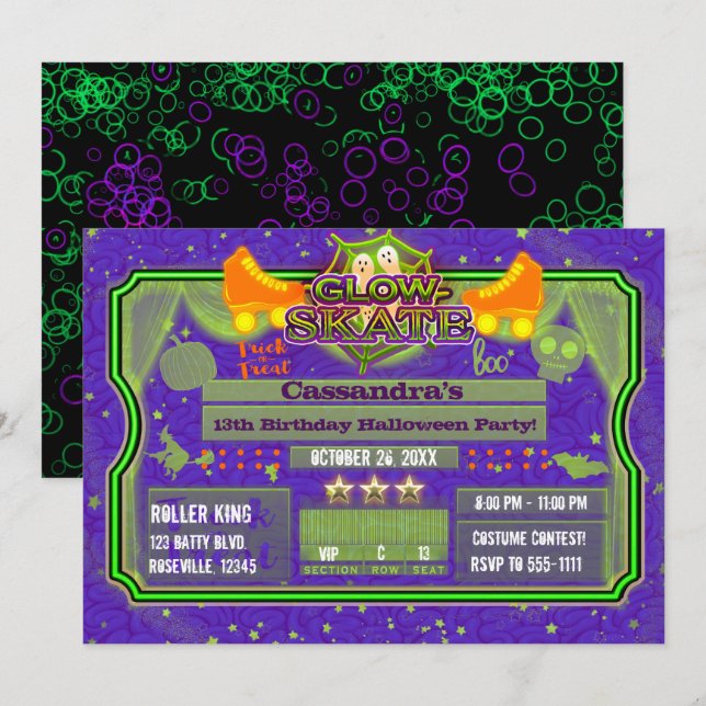 Halloween Glow Rullskridsko Skridsko Födelsedagsfe Inbjudningar (Fram/baksida)