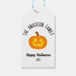 Halloween Glowing Pumpkin Ansikte Personlig Namn Presentetikett