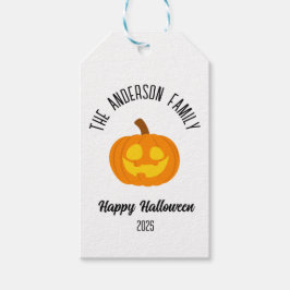 Halloween Glowing Pumpkin Ansikte Personlig Namn Presentetikett