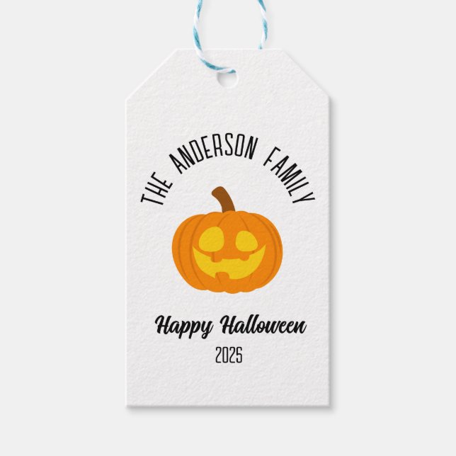 Halloween Glowing Pumpkin Ansikte Personlig Namn Presentetikett (Framsidan)