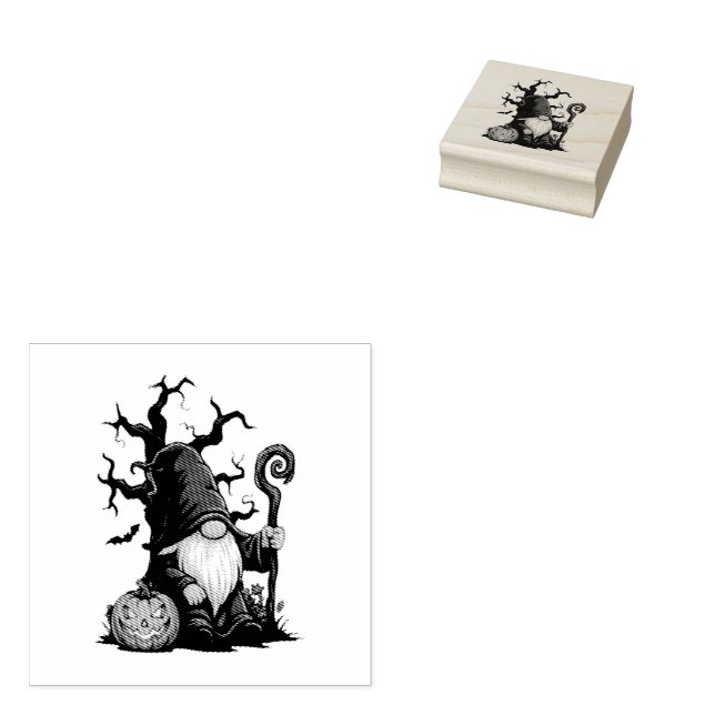 Halloween Gnom Trä Art Stämpel (Stämplad)