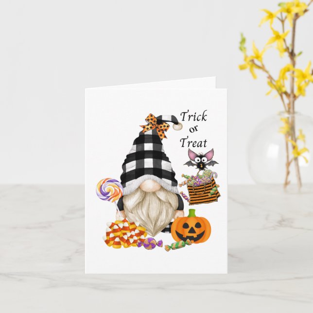 Halloween-gnome av papper med bus eller godis kort (Gul blomma)