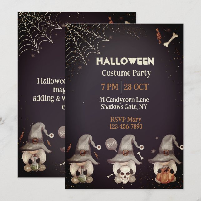 Halloween Gnome-inbjudan Inbjudningar (Fram/baksida)