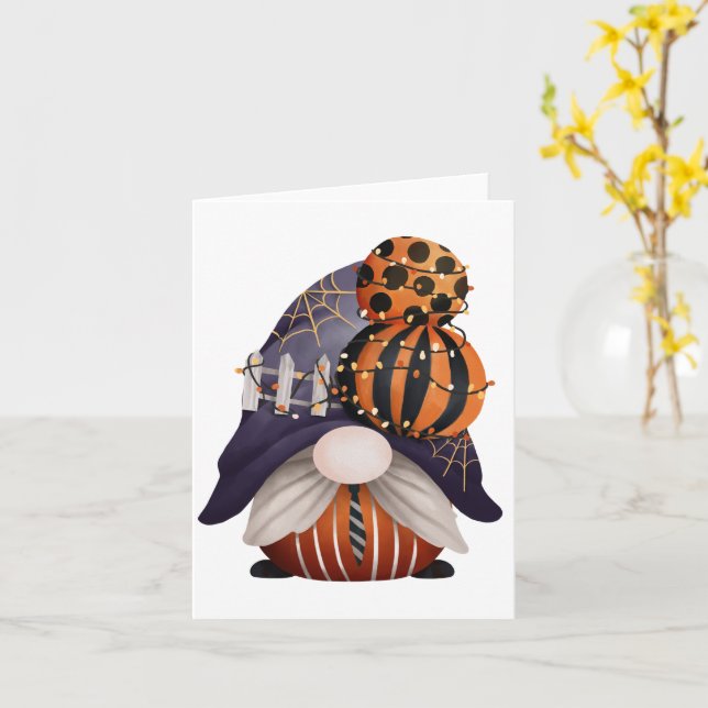 Halloween Gnome Lila & Orange Kort (Gul blomma)