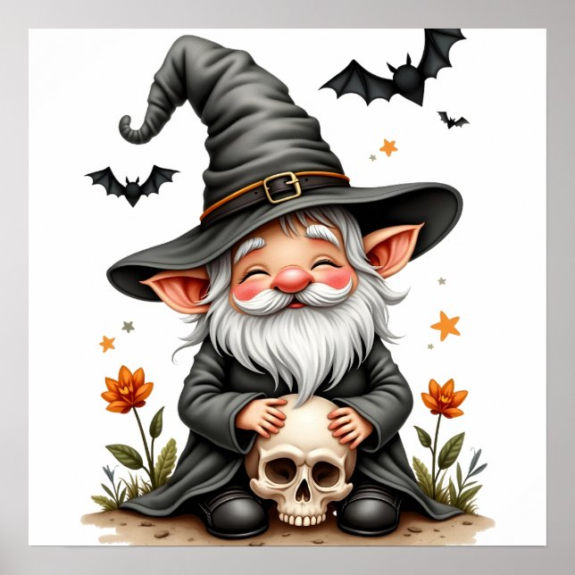 Halloween Gnome med Skull Poster (Framsidan)