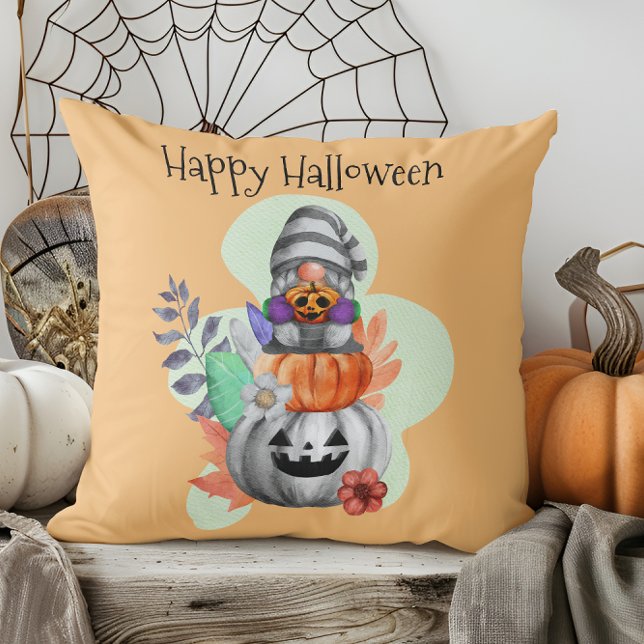 Halloween Gnome och Höst löv Kudde (Halloween Gnome And Autumn Leaves Throw Pillow)
