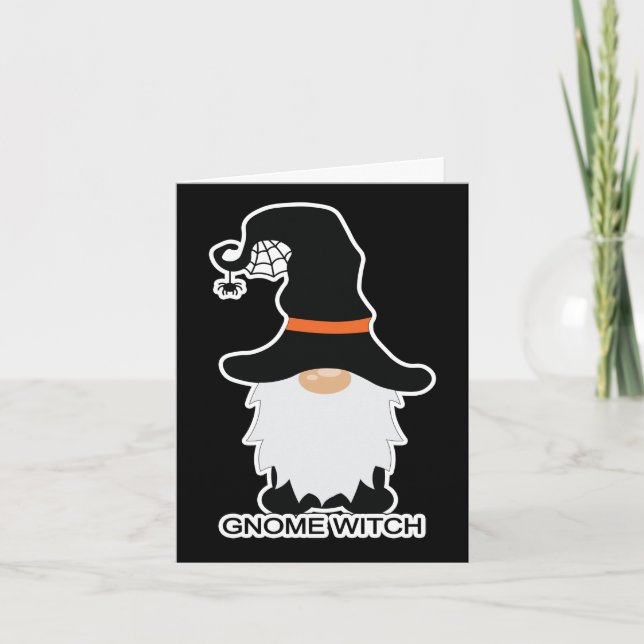 Halloween Gnome Witch White Hair Black Hat Helgkort (Framsida)